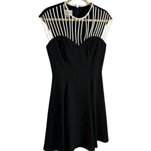 Rimini Black Dress Ivory Cage Neckline Sleeveless Fit and Flare Vintage, Size 8